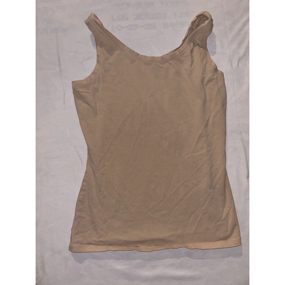 New Direction Cropped Tank Top Womens Medium Beige Stretch Wide Strap Scoop Neck